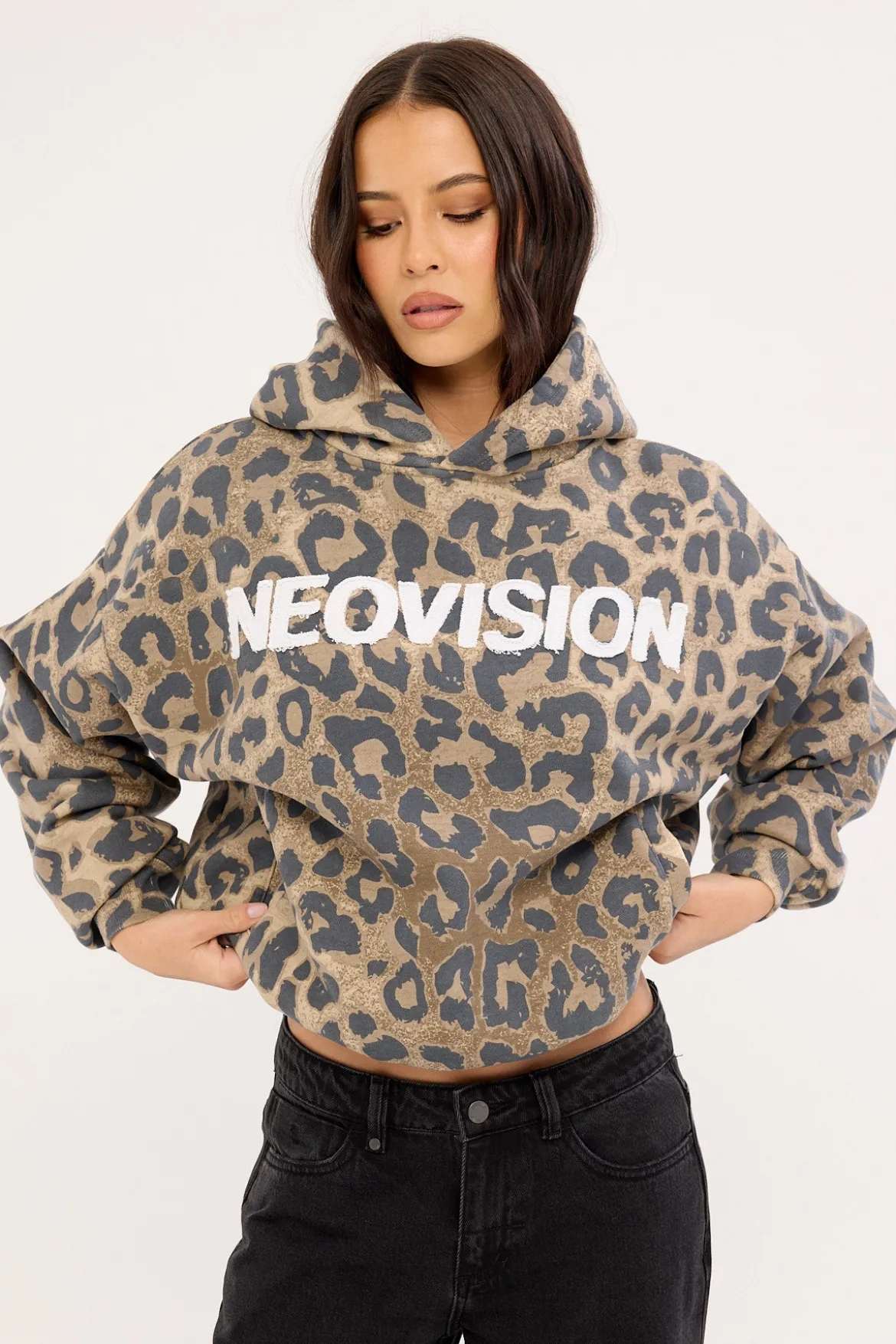 Predator Cropped Oversized Hoodie Leopard