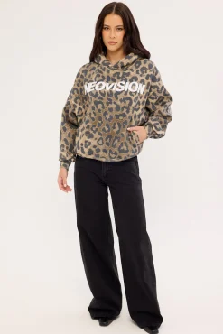 Predator Cropped Oversized Hoodie Leopard