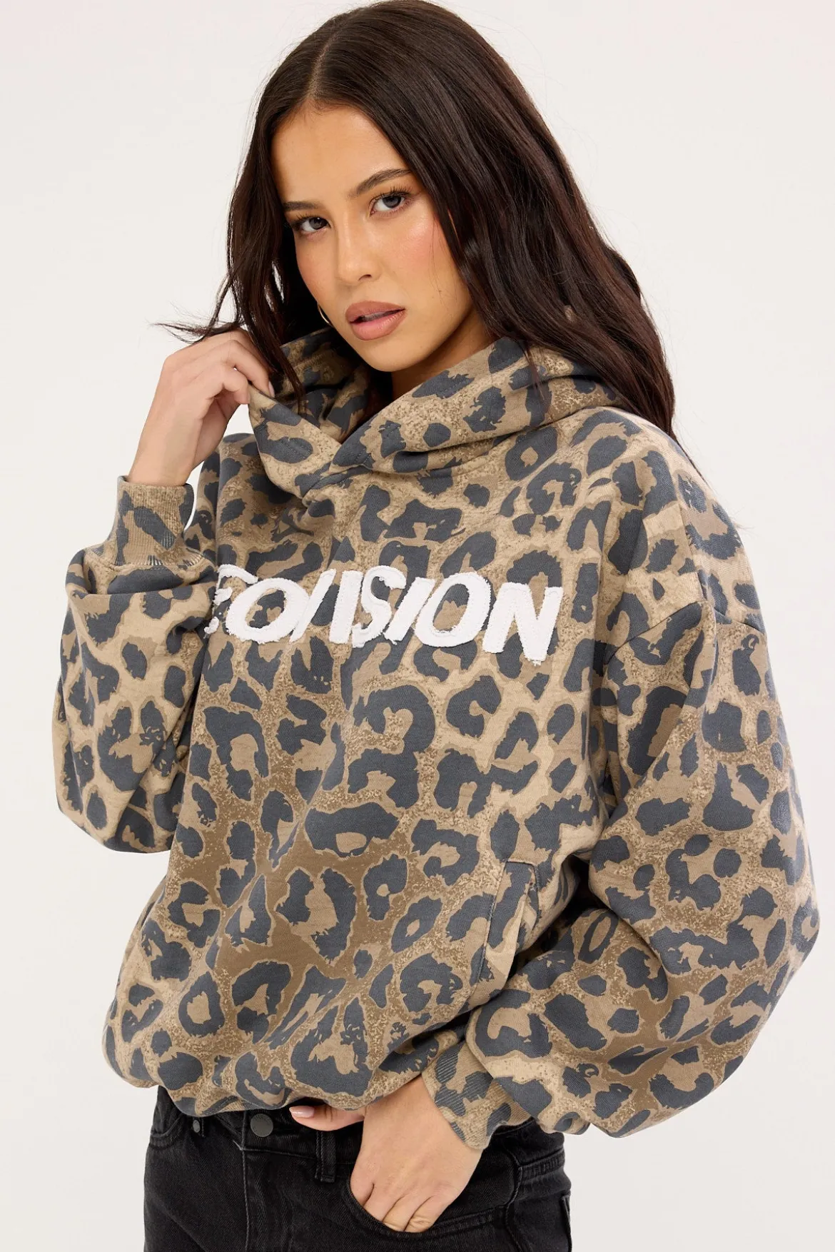 Predator Cropped Oversized Hoodie Leopard