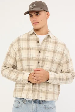 Preston Cropped Flannel Overshirt Off White
