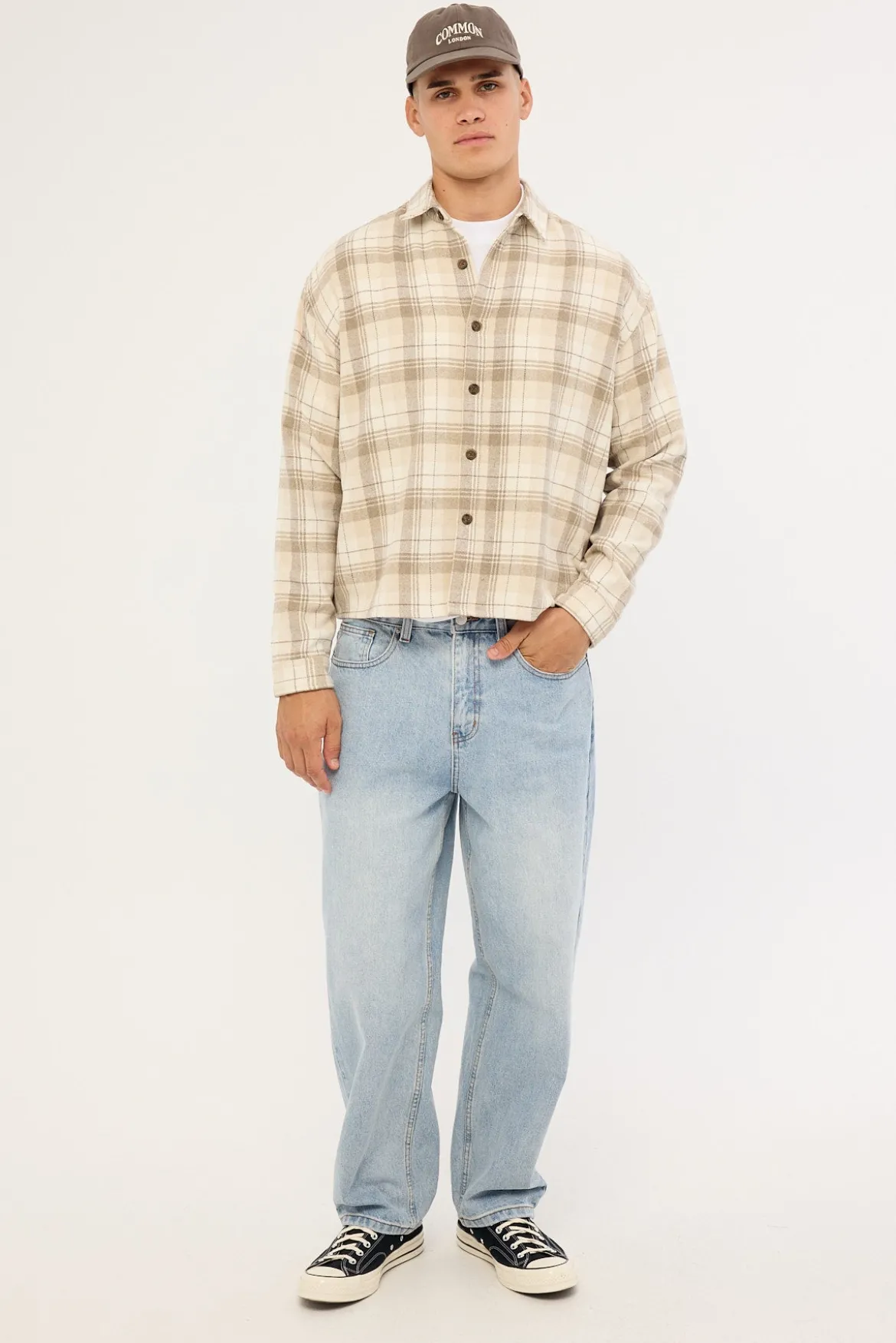 Preston Cropped Flannel Overshirt Off White