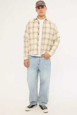 Preston Cropped Flannel Overshirt Off White