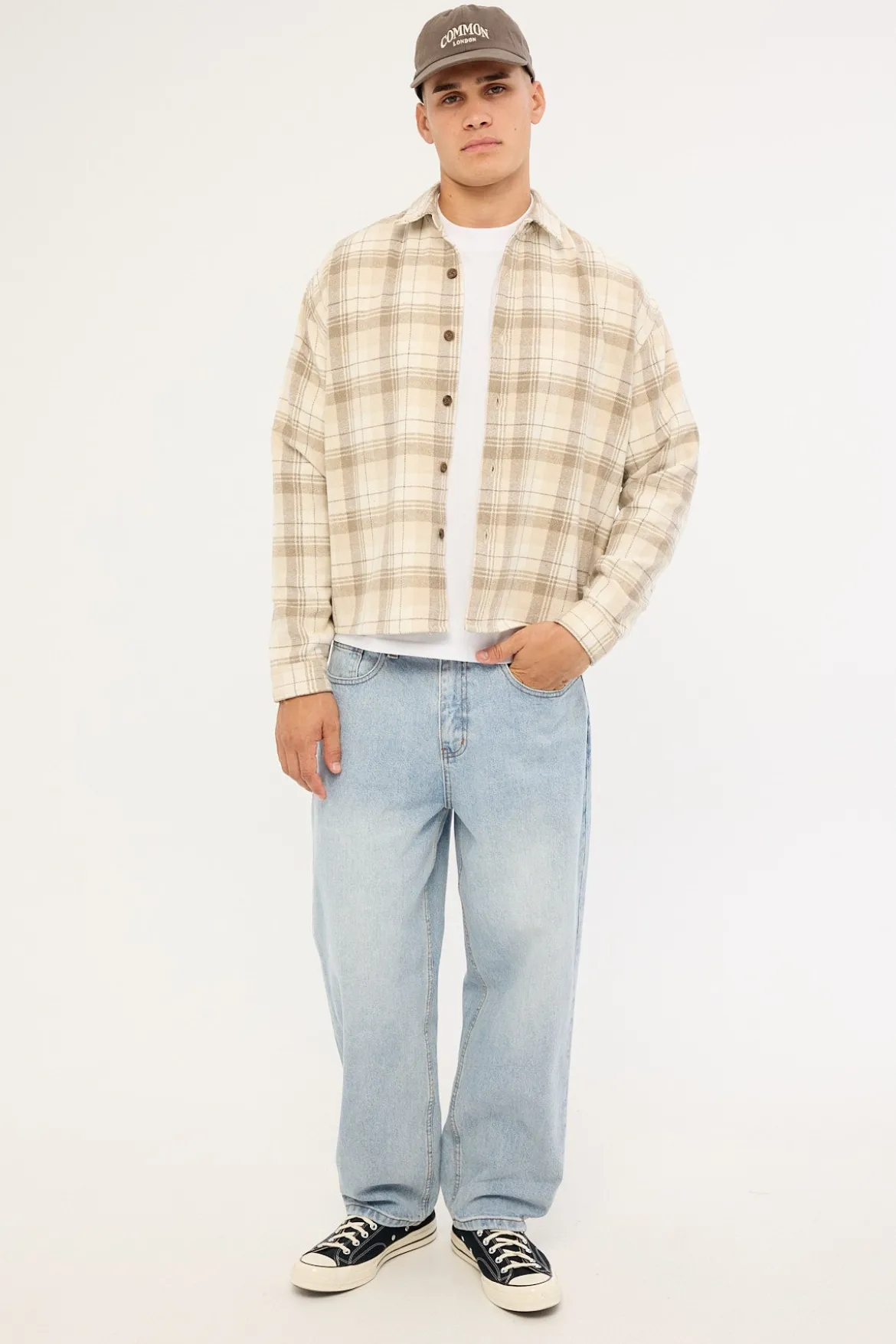 Preston Cropped Flannel Overshirt Off White