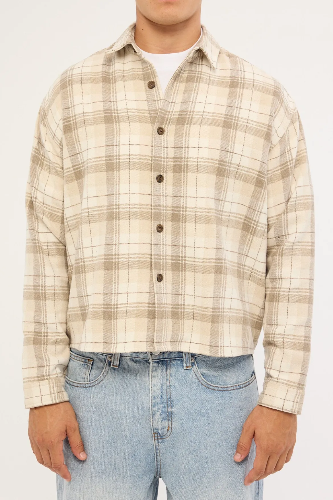 Preston Cropped Flannel Overshirt Off White