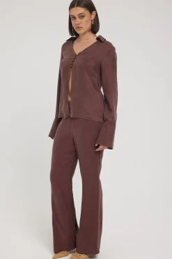 Prisca Cupro Wide Leg Pant Brown