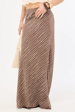 Priscilla Bias Cut Maxi Skirt Taupe Print