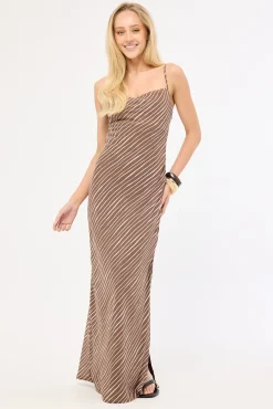 Priscilla Chiffon Maxi Dress Taupe Print
