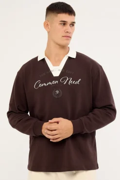 Propel Long Sleeve Rugby Polo Brown