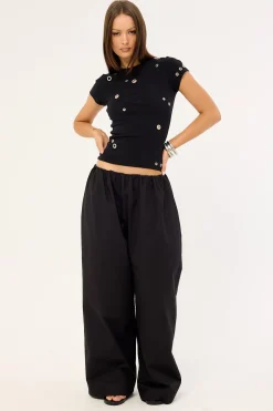 Puncture Eyelet Baby Tee Black