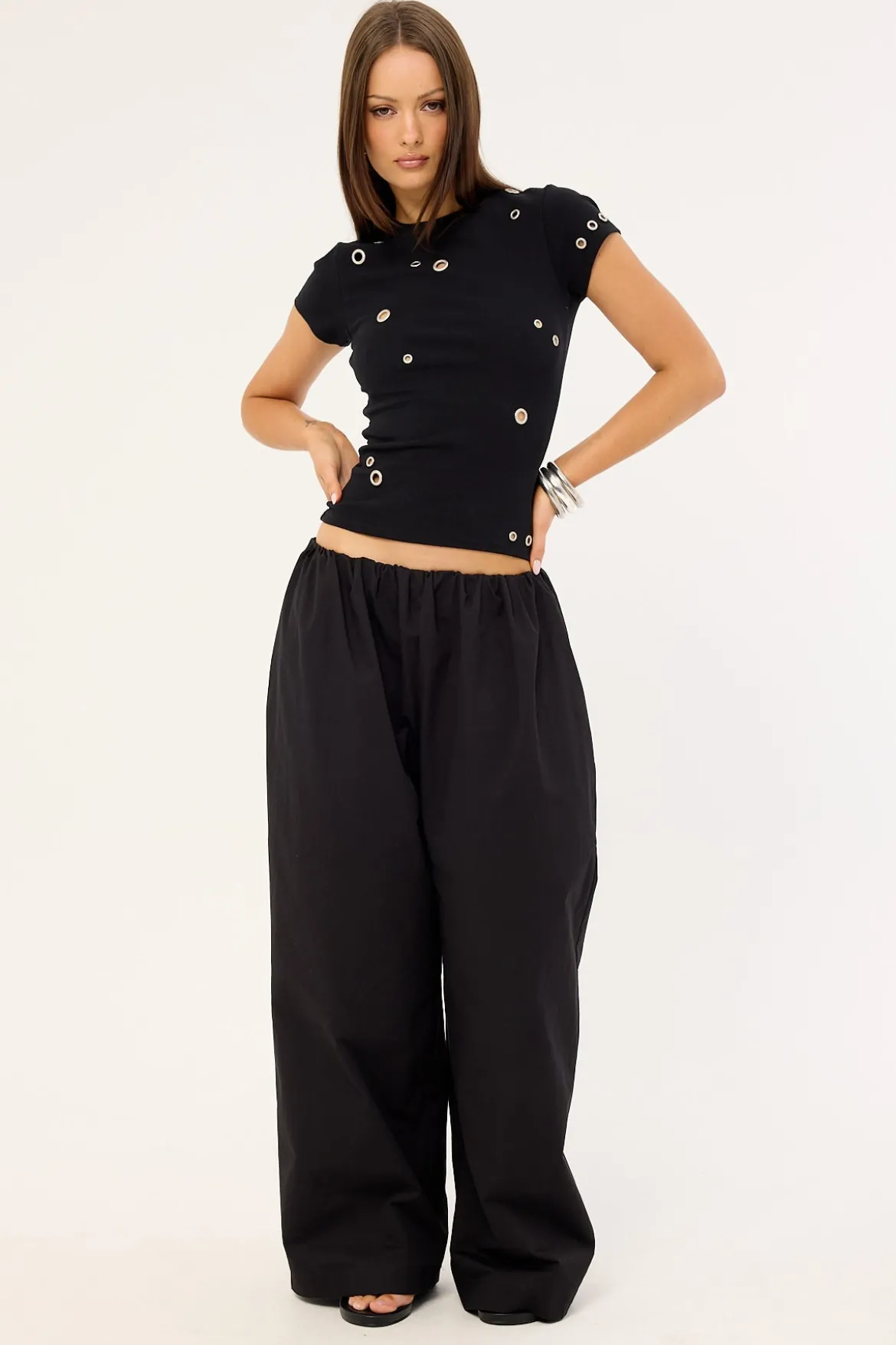 Puncture Eyelet Baby Tee Black