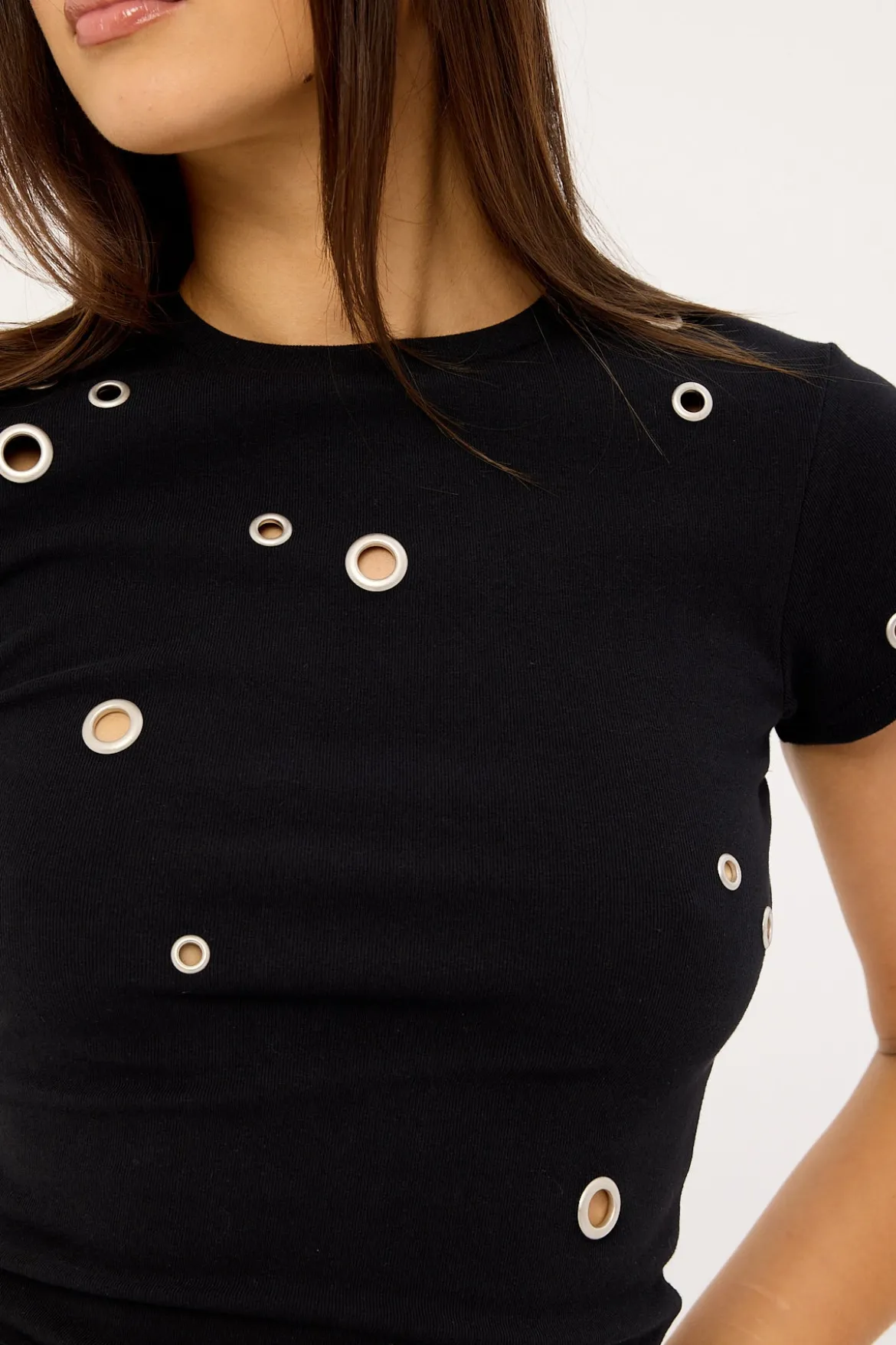 Puncture Eyelet Baby Tee Black
