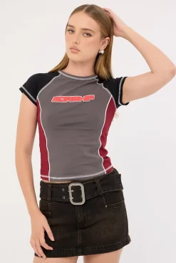 Punter Panelled Raglan Tee Worn Black