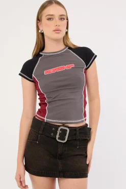 Punter Panelled Raglan Tee Worn Black