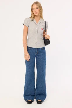 Push Back Short Sleeve Shirt Blue