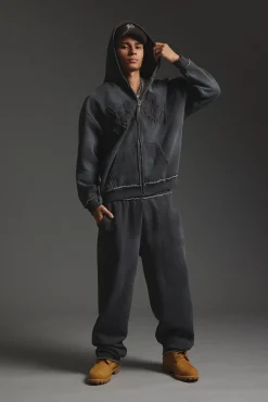 Radical Distressed Logo Baggy Sweatpant Washed Black