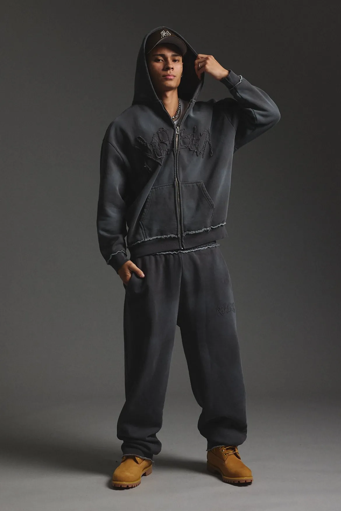 Radical Distressed Logo Baggy Sweatpant Washed Black