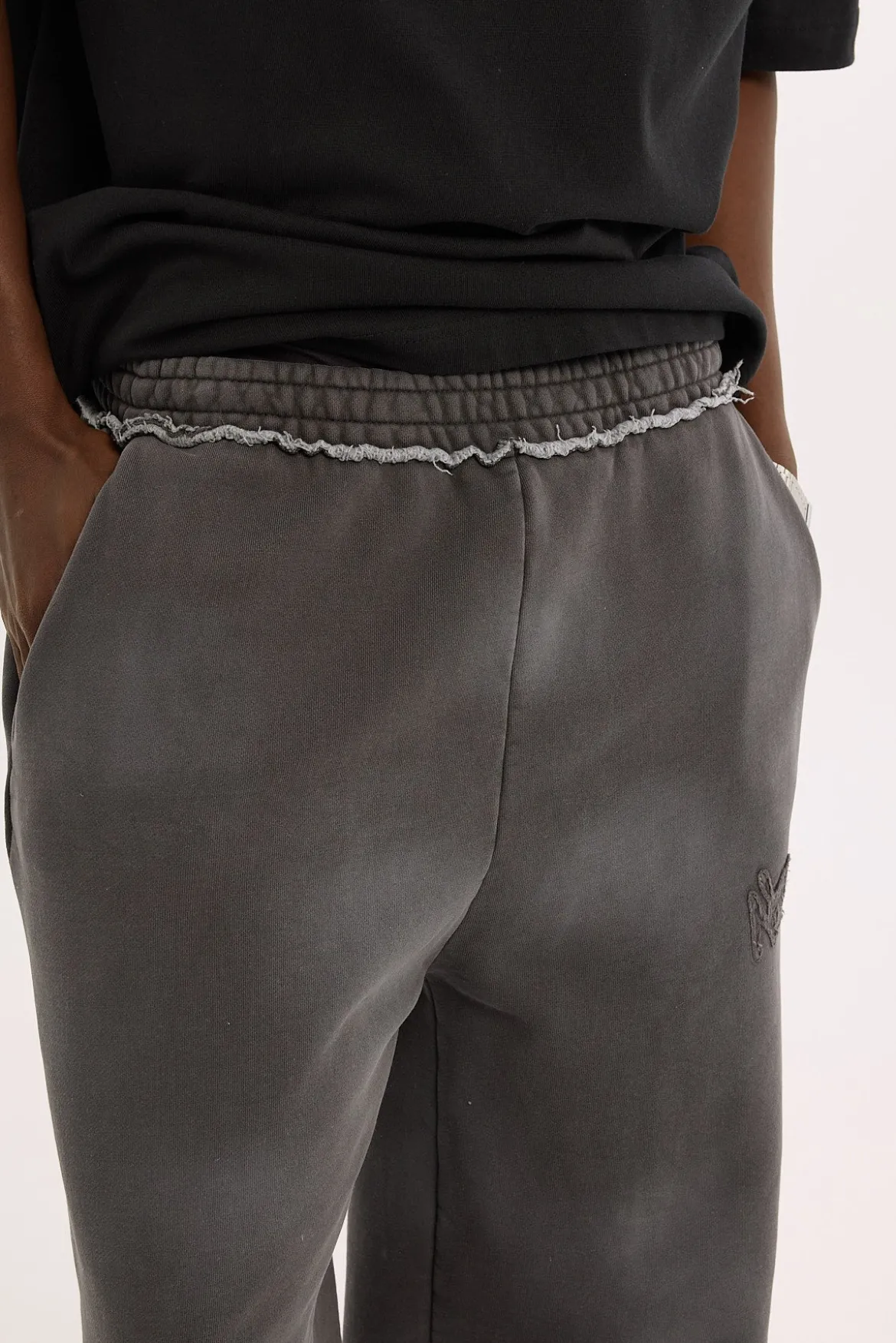Radical Distressed Logo Baggy Sweatpant Washed Black