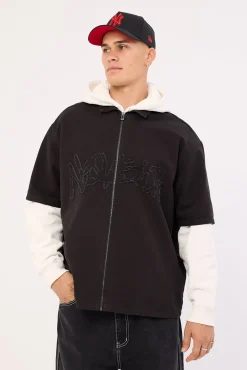 Radical Distressed Zip Through Shirt Washed Black