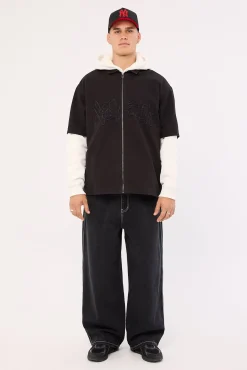 Radical Distressed Zip Through Shirt Washed Black