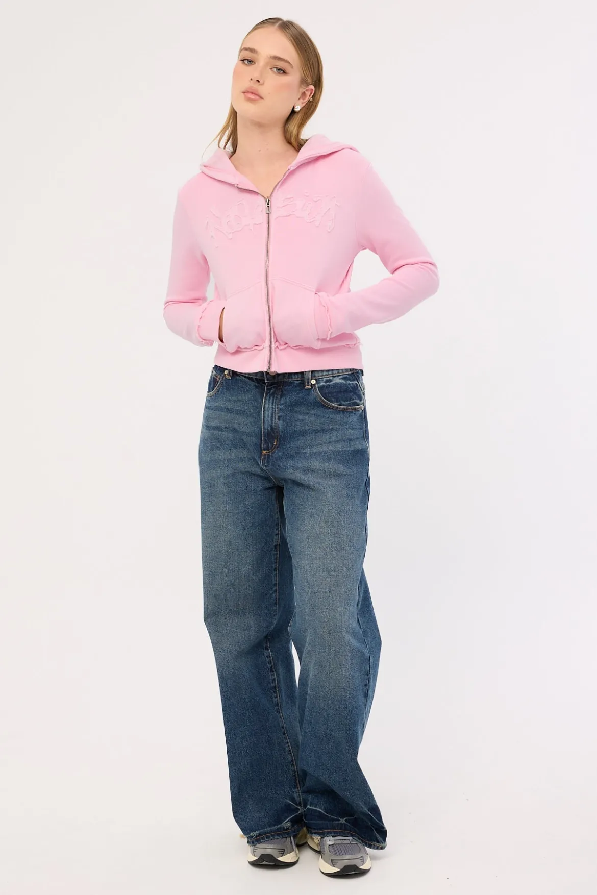 Radical Fitted Zip Through Hoodie Washed Pink