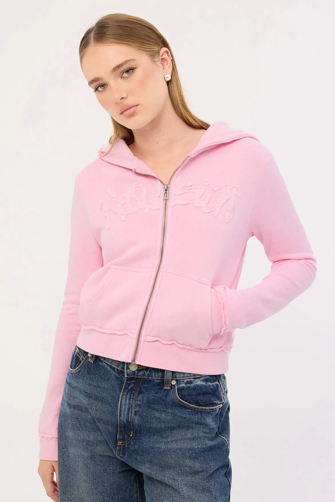 Radical Fitted Zip Through Hoodie Washed Pink