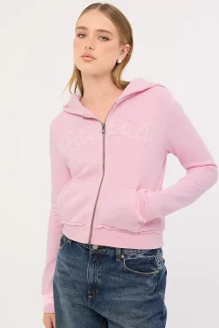Radical Fitted Zip Through Hoodie Washed Pink
