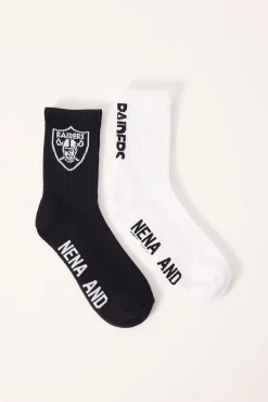 Raiders 2 Pack Socks Jet Black/White