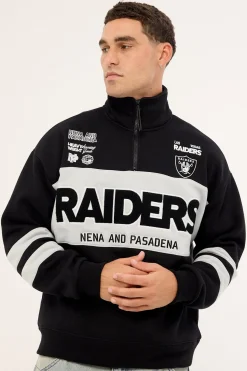 Raiders Panel Pullover 1/4 Zip Jet Black/Silver