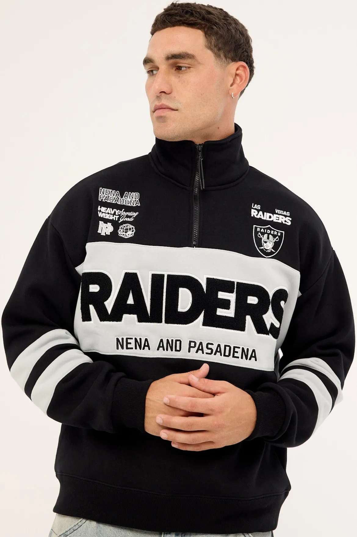 Raiders Panel Pullover 1/4 Zip Jet Black/Silver