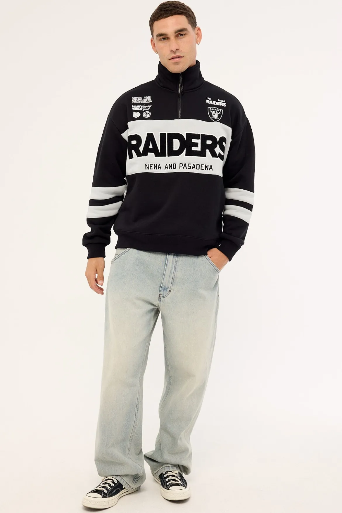 Raiders Panel Pullover 1/4 Zip Jet Black/Silver