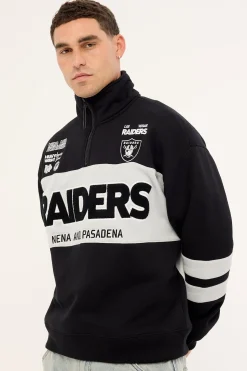 Raiders Panel Pullover 1/4 Zip Jet Black/Silver