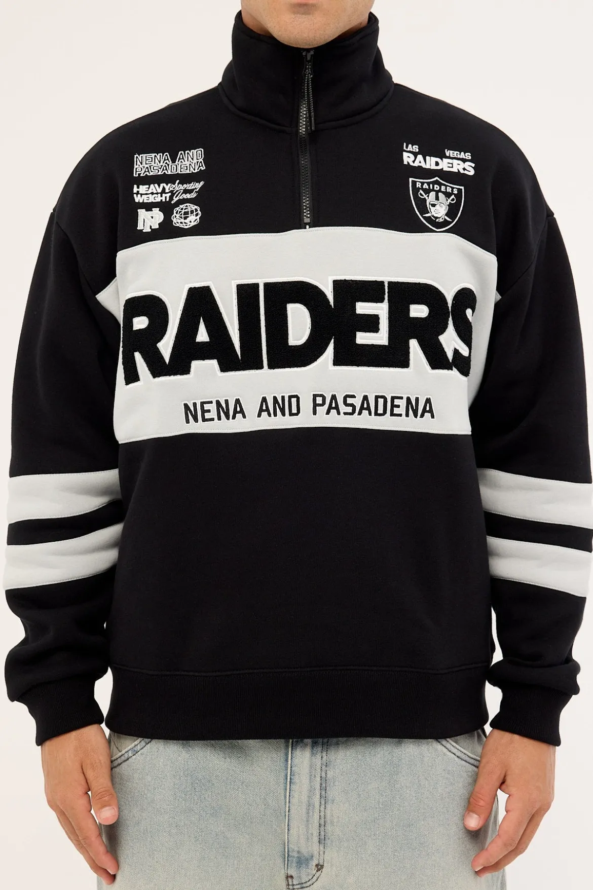 Raiders Panel Pullover 1/4 Zip Jet Black/Silver