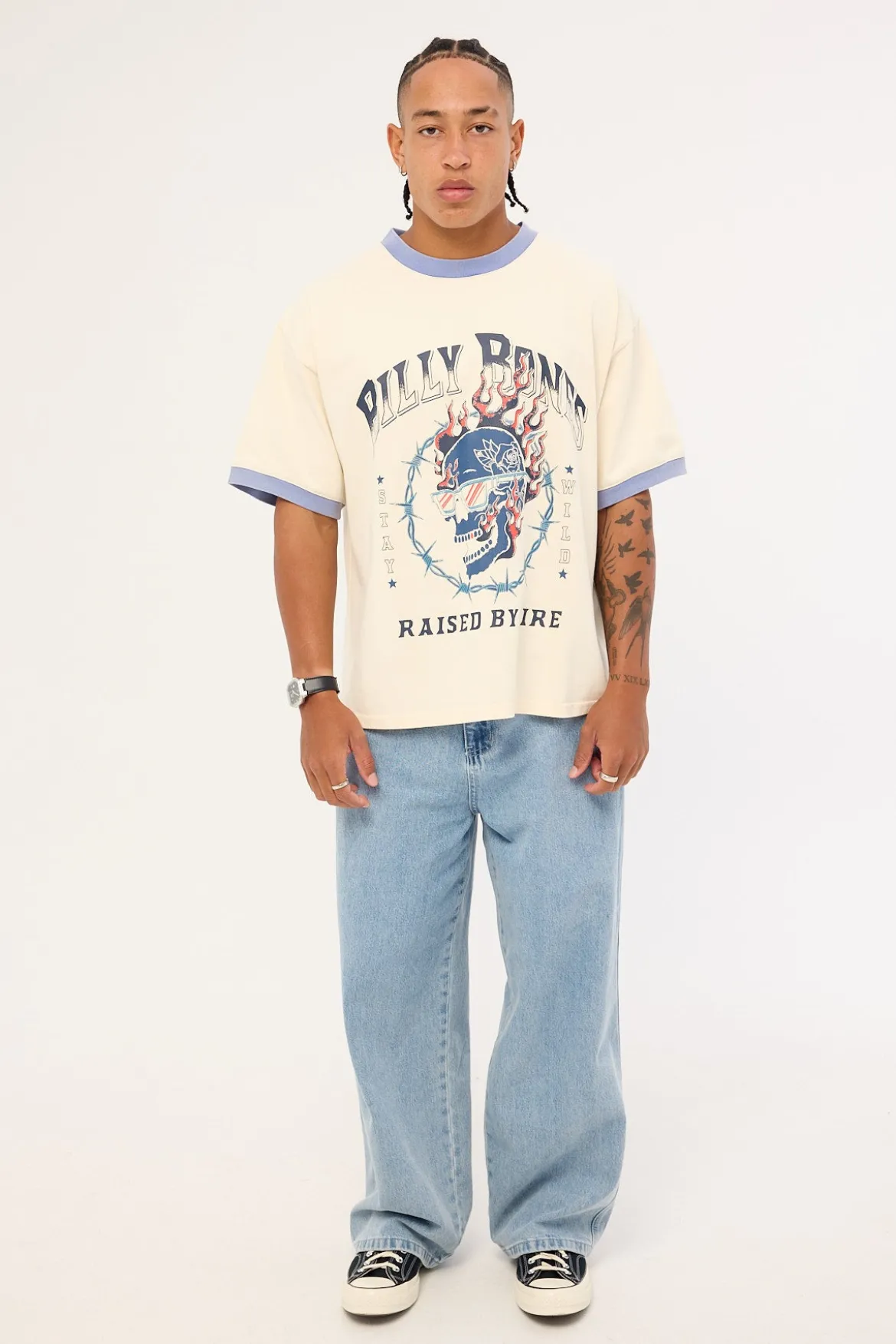 Raised by Fire Ringer Tee Vintage White/Blue