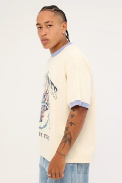 Raised by Fire Ringer Tee Vintage White/Blue