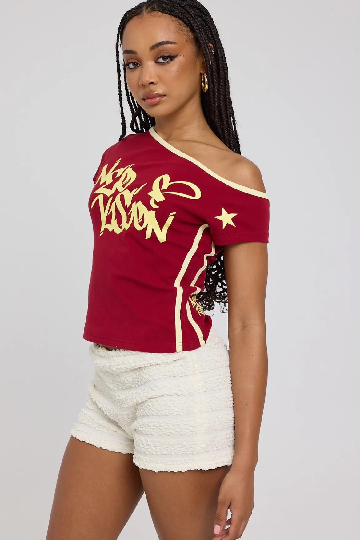 Rakugaki Off Shoulder Top Red