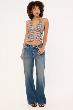 Ramilo Top Sequin Vintage Check Brown
