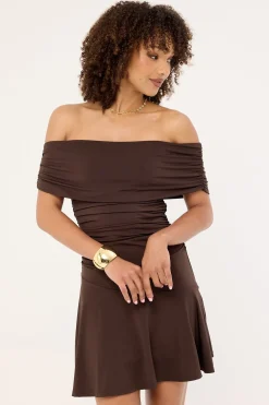 Ramsey Off Shoulder Mini Dress Ash Brown