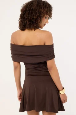 Ramsey Off Shoulder Mini Dress Ash Brown