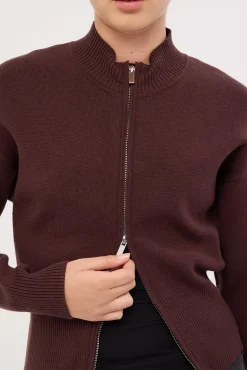 Rana Zip Up Cardigan Bitter Chocolate