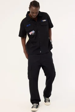 Rapid Fire Short Sleeve Cropped Panel Shirt Black
