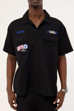 Rapid Fire Short Sleeve Cropped Panel Shirt Black