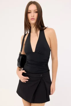 Raven Mid Rise Pleated Skort Black