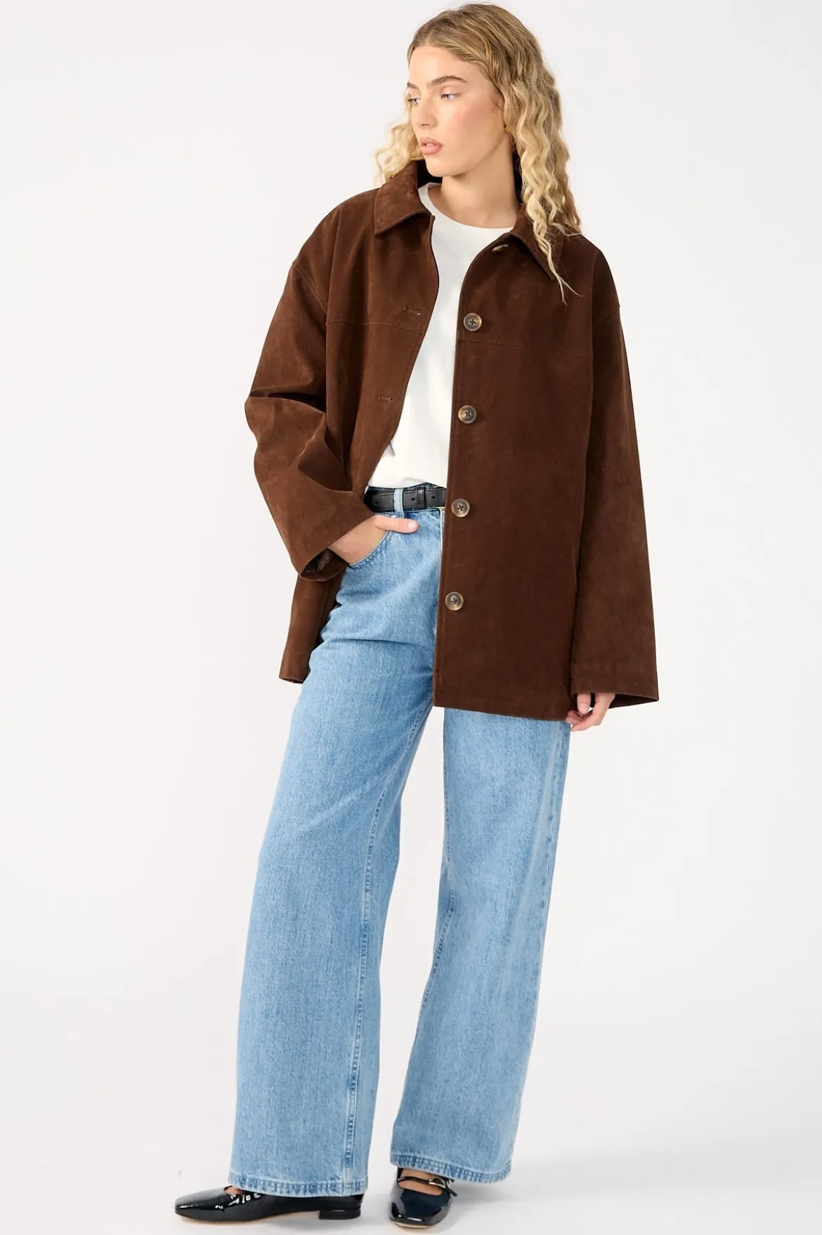 Raven PU Suede Long Line Jacket Brown