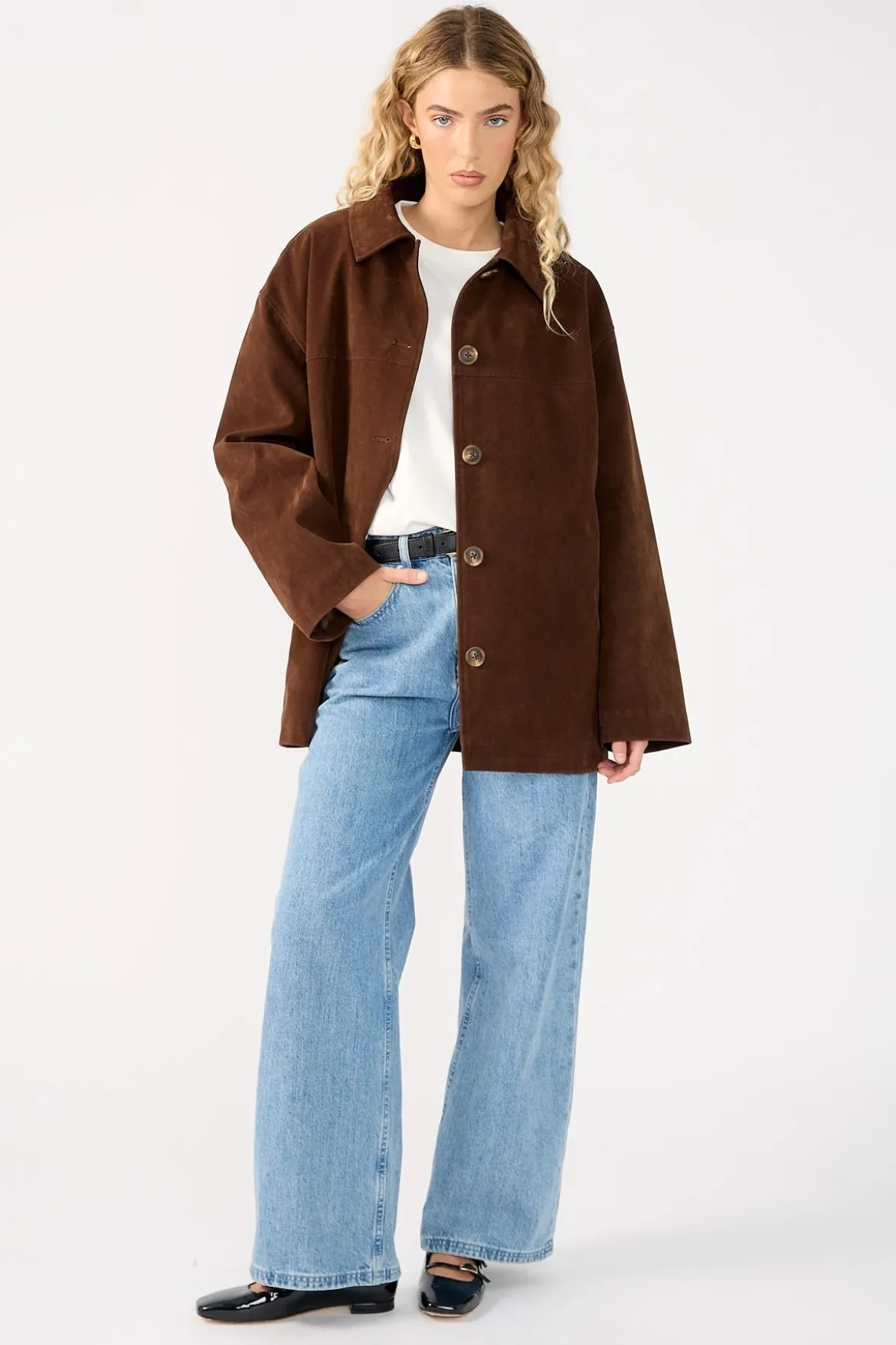 Raven PU Suede Long Line Jacket Brown