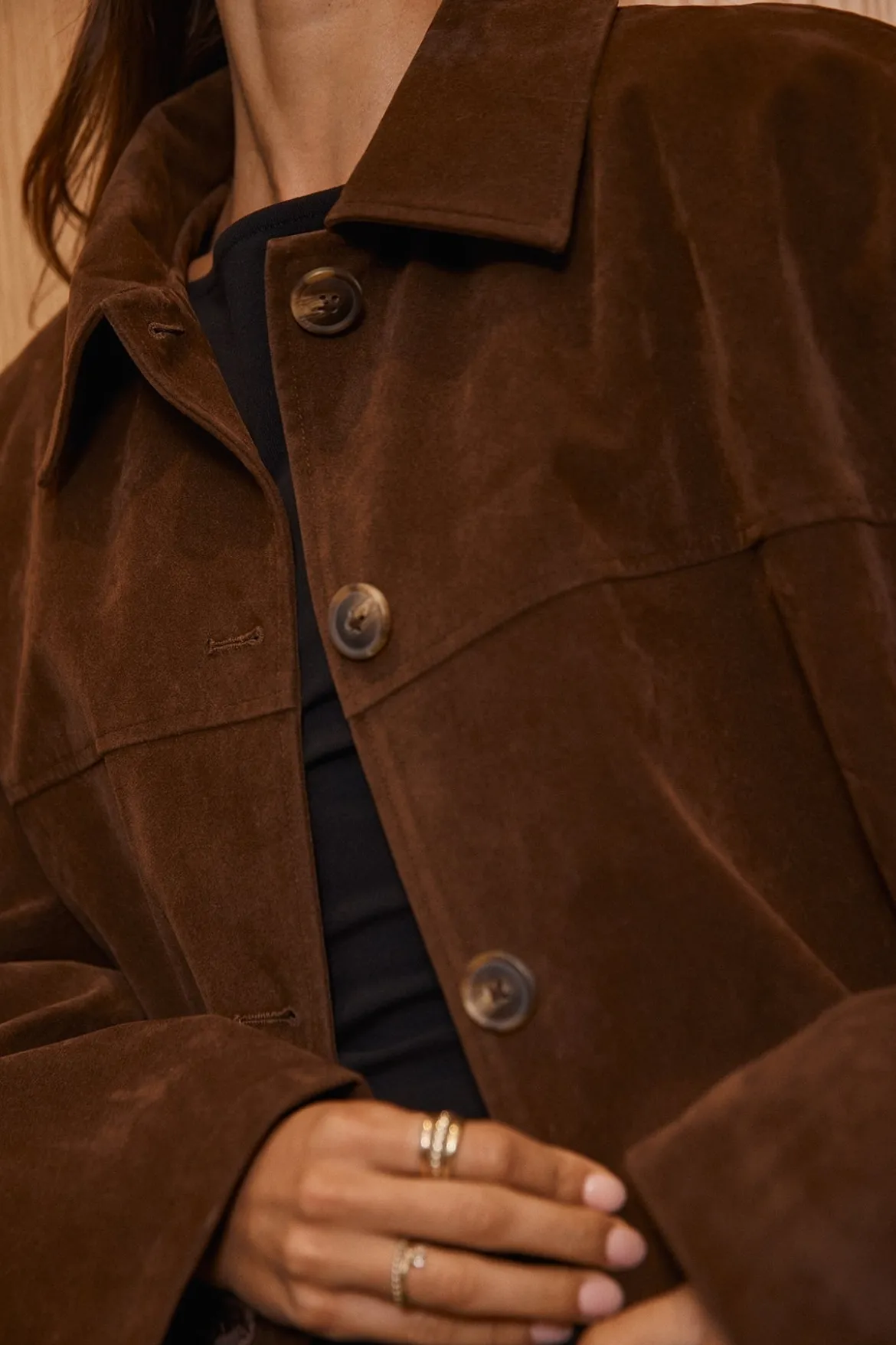 Raven PU Suede Long Line Jacket Brown