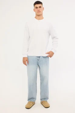 Raymond Waffle Long Sleeve Henley Tee White