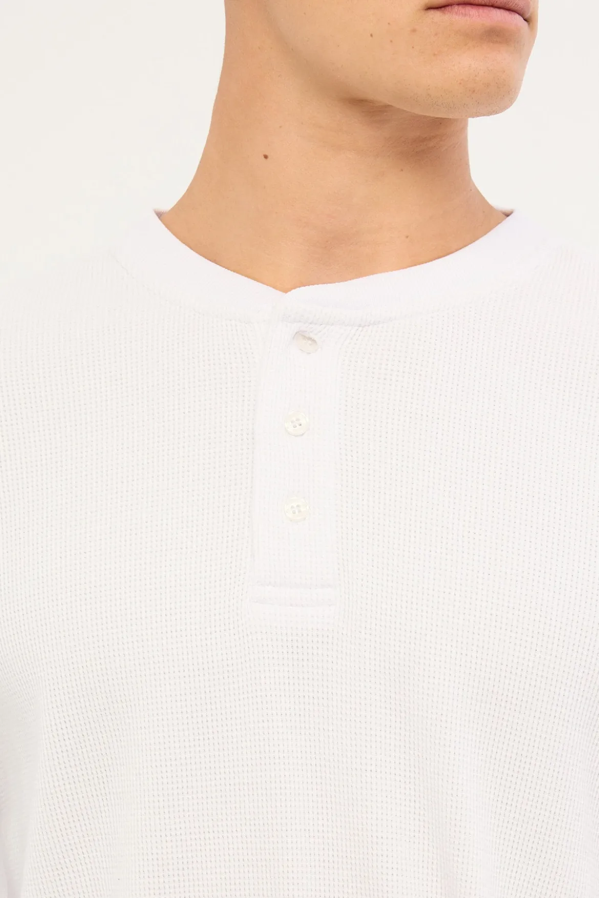 Raymond Waffle Long Sleeve Henley Tee White