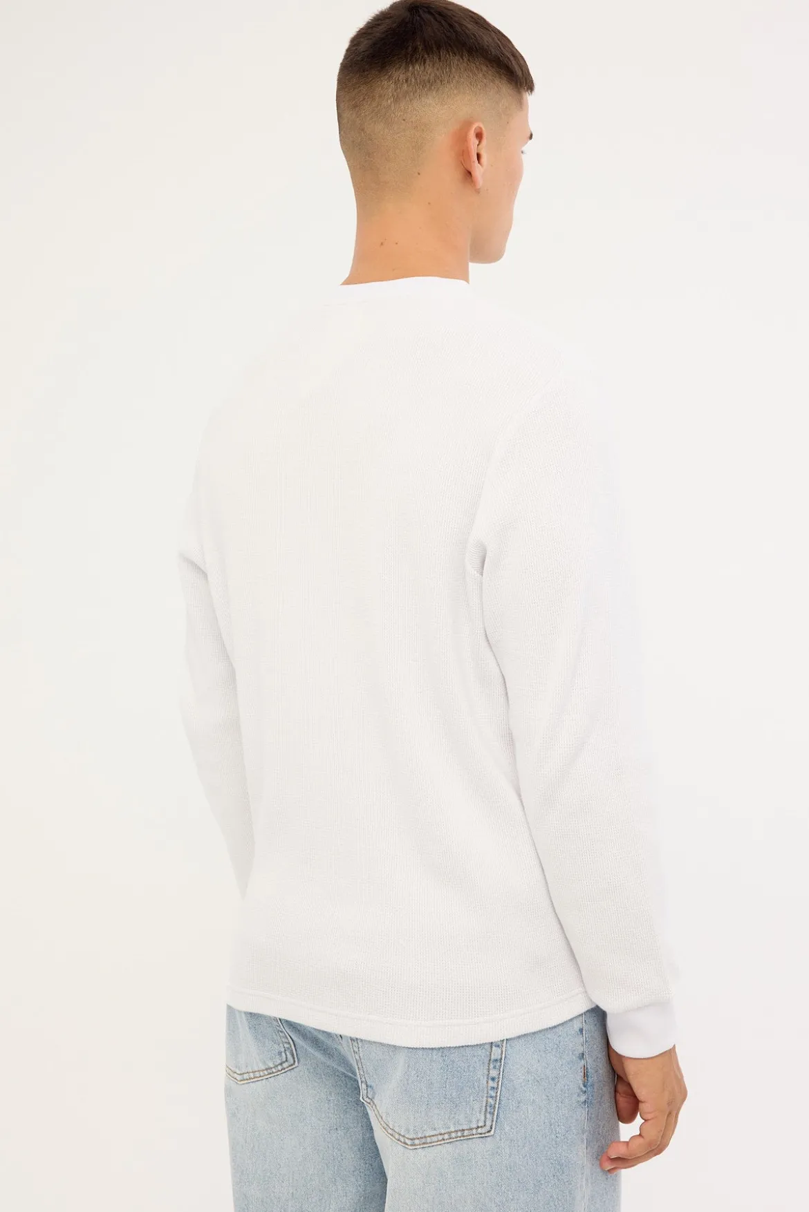 Raymond Waffle Long Sleeve Henley Tee White