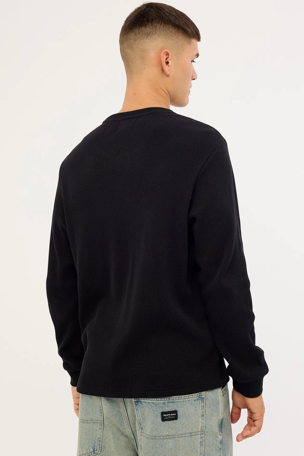 Raymond Waffle Long Sleeve Henley Tee Black