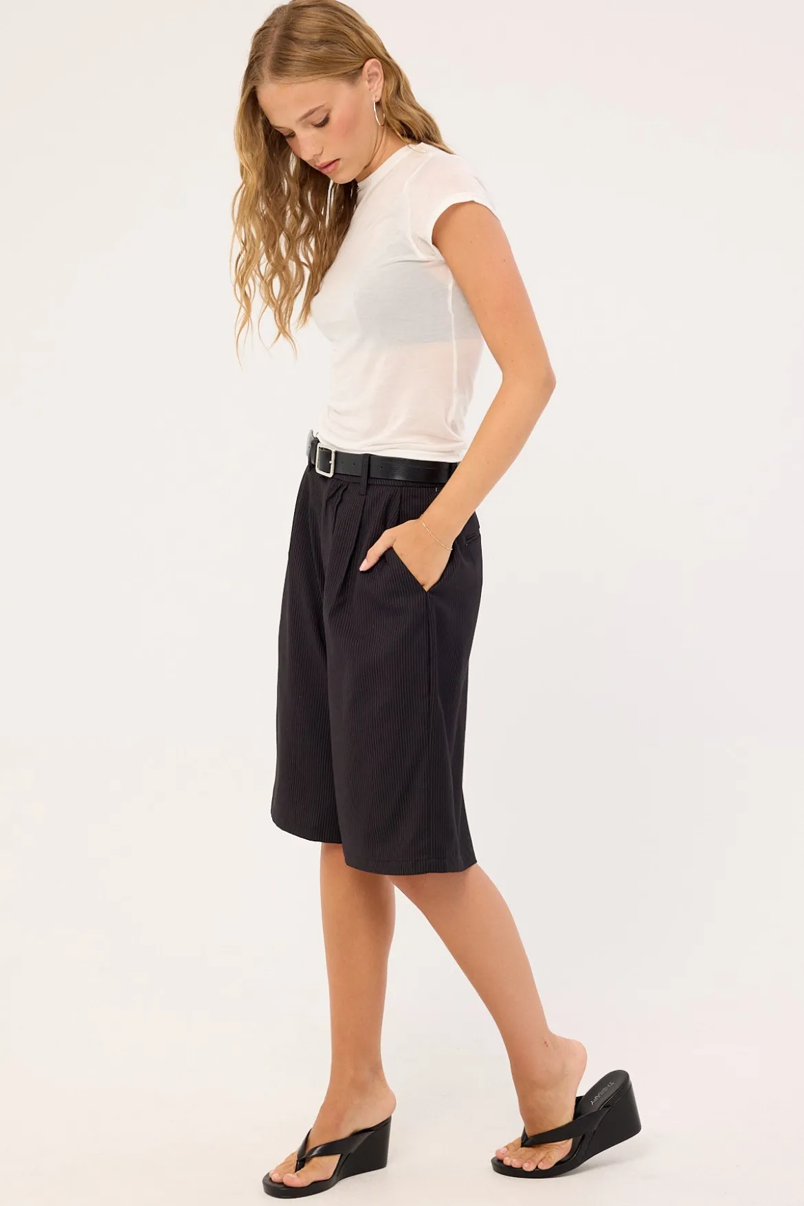 Razed Tailored Short Black Pinstripe